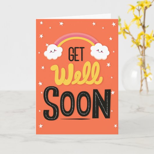 Get Well Soon Cute Clouds Typography Greeting Kaart (Gele Bloem)