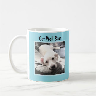 Get Well Soon Cute White Puppy Dog Photo Blue Koffiemok