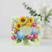 Get Well Soon Floral Bouquet Kaart (Staand voorkant)