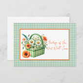 Get Well Soon Flower Basket Green Gingham Notitiekaartje (Voorkant / Achterkant)