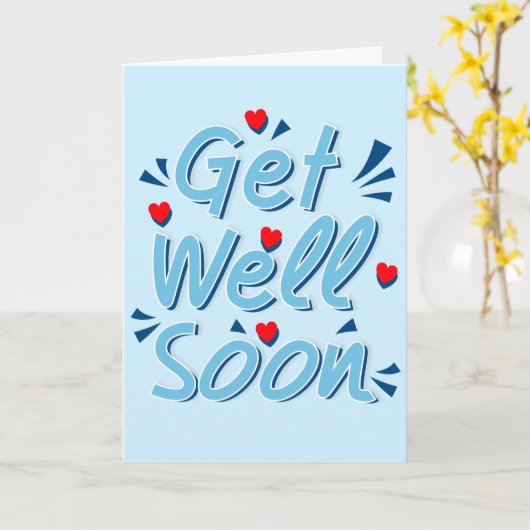Get Well Soon Greeting Card - Ligh Blue Typography Kaart (Gele Bloem)