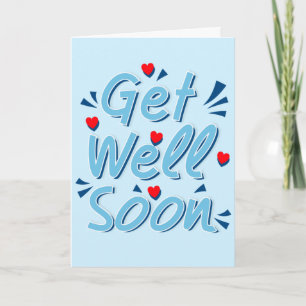 Get Well Soon Greeting Card - Ligh Blue Typography Kaart