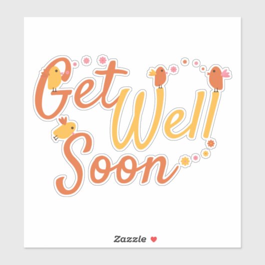 Get Well Soon Groet met Schattigee Vogels en Bloem Sticker (Vel)