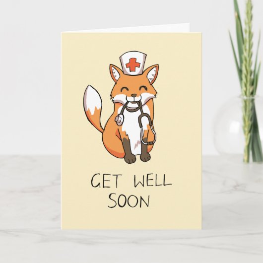 Get Well Soon Kaart met Fox Nurse (Voorkant)