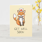 Get Well Soon Kaart met Fox Nurse (Gele Bloem)