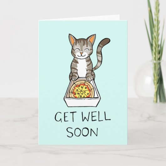 Get Well Soon Kaart met Pizza Cat (Voorkant)
