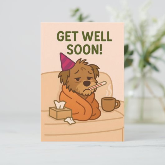 Get Well Soon Kaart - Scruffy Dog (Staand voorkant)