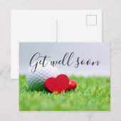 Get Well Soon kaart voor golfer met golfbal en lie (Voorkant / Achterkant)