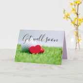 Get Well Soon kaart voor golfer met golfbal en t-s (Gele Bloem)