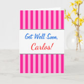 "Get Well Soon" + Lichtroze & Diep Roze Strepen Kaart (Gele Bloem)