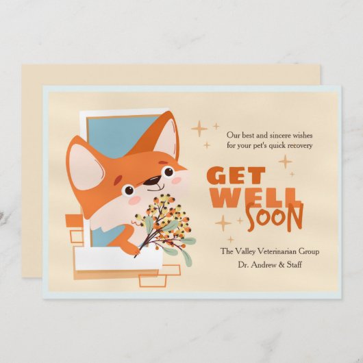 Get Well Soon Little Fox Card Kaart (Voorkant / Achterkant)