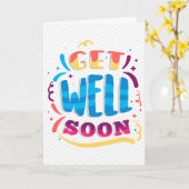 Get Well Soon Moderne Chevron en Blauwe Typografie Kaart (Gele Bloem)