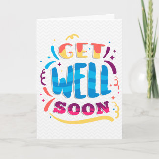 Get Well Soon Moderne Chevron en Blauwe Typografie Kaart