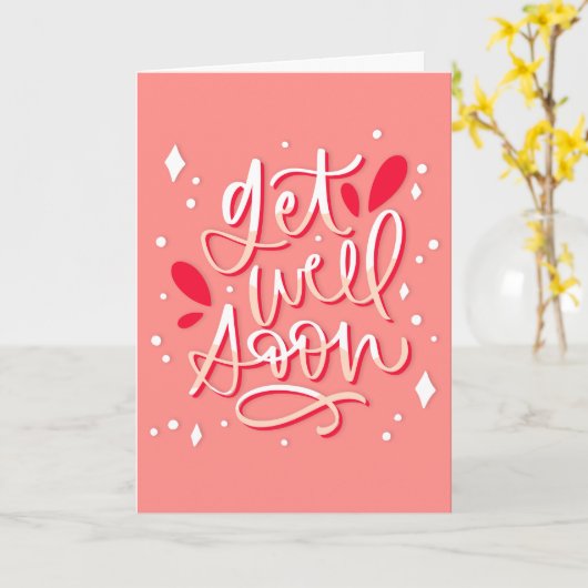 Get Well Soon Moderne Peach en witte typografie Kaart (Gele Bloem)