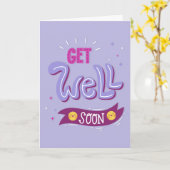 Get Well Soon Moderne Violet en Roze Typografie Kaart (Gele Bloem)