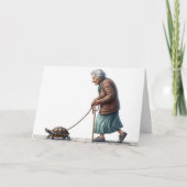 Get Well Soon Old Lady Walking a Turtle Kaart (Voorkant)