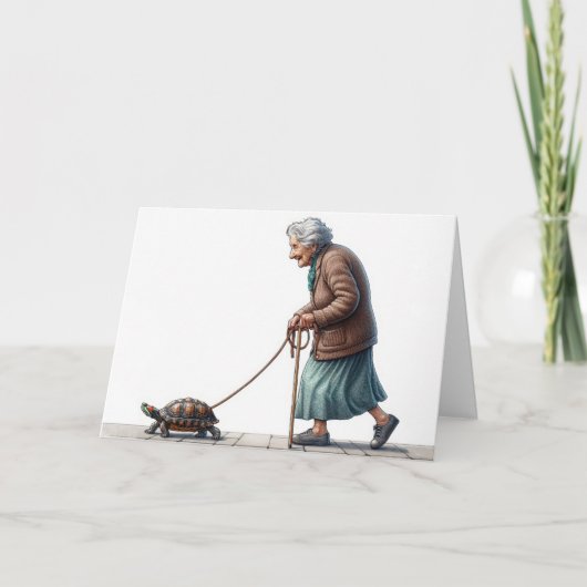 Get Well Soon Old Lady Walking a Turtle Kaart (Voorkant)