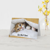 Get Well Soon Oranje Tabby Kitten Kaart (Gele Bloem)