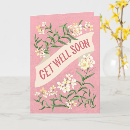 Get Well Soon Pink Soft Pastel Floral Banner Kaart (Gele Bloem)