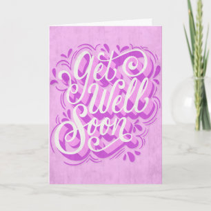 Get Well Soon Pink Vintage Style Typography Card Kaart