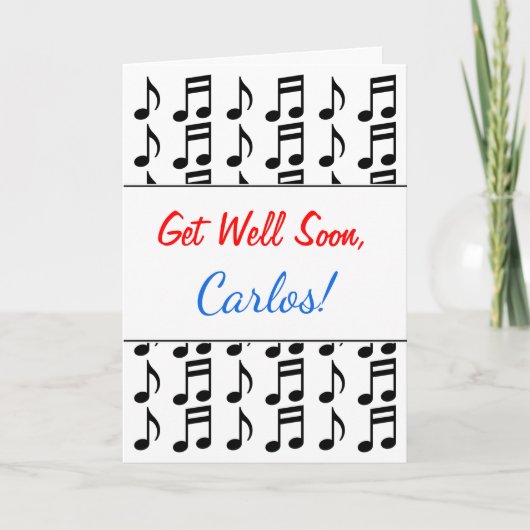 "Get Well Soon" + Raster van muzieknoten Kaart (Voorkant)