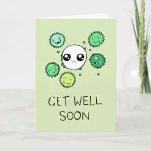 Get Well Soon Schattigee Virus en cel Tekenen Kaar Kaart