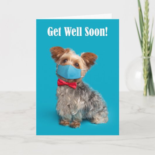 Get Well Soon Schattigee Yorkie Dog in een gezicht Feestdagen Kaart (Voorkant)