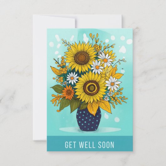 Get Well Soon Sunflower Vase Greeting Card (Voorkant)