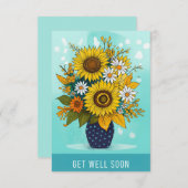 Get Well Soon Sunflower Vase Greeting Card (Voorkant / Achterkant)