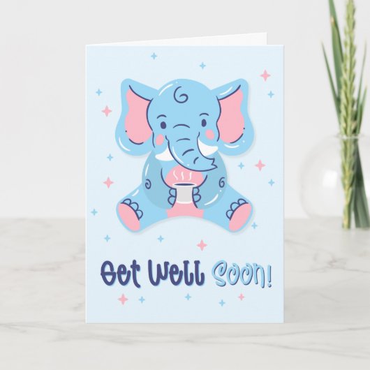 Get Well Soon Sweet Blue Elephant Card Kaart (Voorkant)