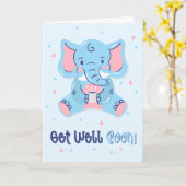 Get Well Soon Sweet Blue Elephant Card Kaart (Gele Bloem)