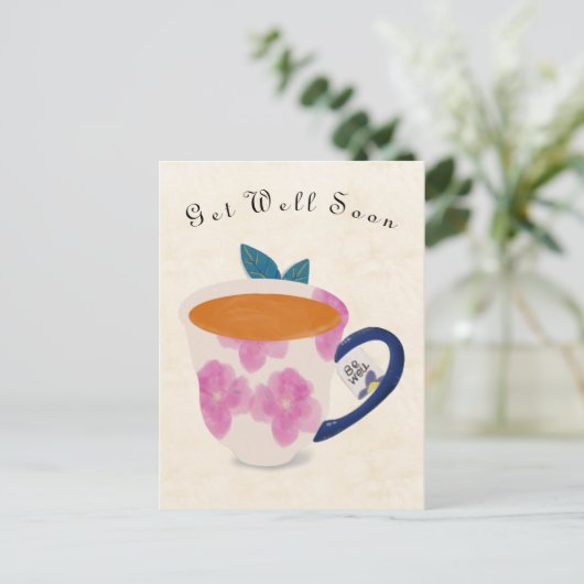 Get Well Soon Teacup Briefkaart (Staand voorkant)