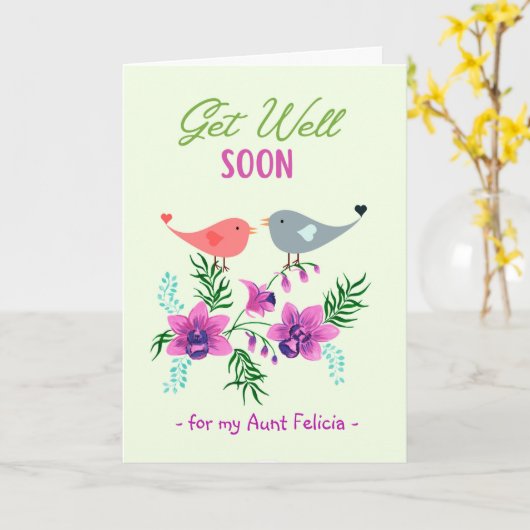 Get Well Soon voor tante bloemen en vogels Kaart (Gele Bloem)