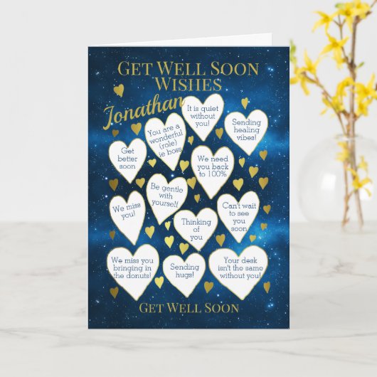 Get Well Soon Wishes Blue Kaart (Gele Bloem)