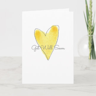 Get Well Soon Yellow Watercolor Heart Love Kaart