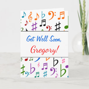 Get Well + Veel kleurrijke Muzieknoten en symbolen Kaart
