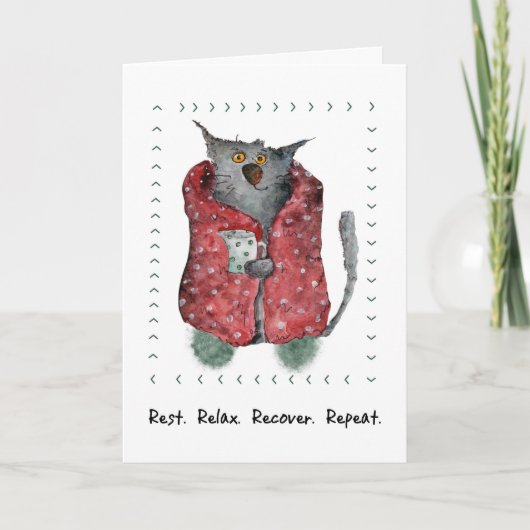 Get Well Wishes Whimsical Cosy Cat Illustratie Kaart (Voorkant)