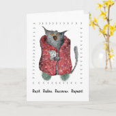 Get Well Wishes Whimsical Cosy Cat Illustratie Kaart (Gele Bloem)