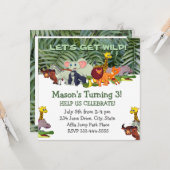 Get Wild! Aangepaste kinderfeestje Jungle verjaard Kaart (Voorkant / Achterkant in situ)