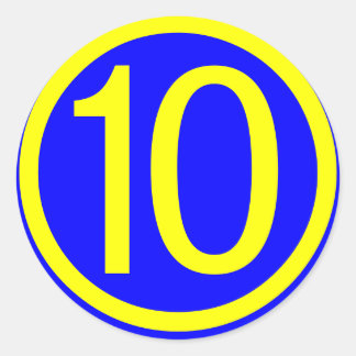 getal 10 in een cirkel, blauwe achtergrond ronde sticker