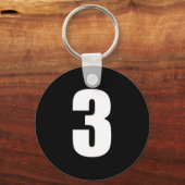 getal 3 in wit op zwarte sleutelhanger (Voorkant)