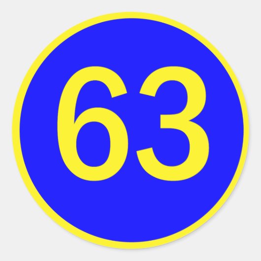 getal 63 in een cirkel ronde sticker (Voorkant)