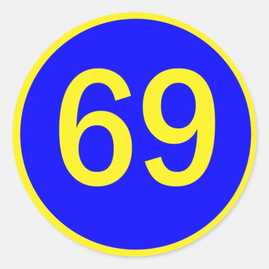 getal 69 in een cirkel ronde sticker (Voorkant)