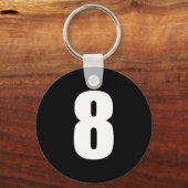 getal 8 in wit op zwarte sleutelhanger (Voorkant)