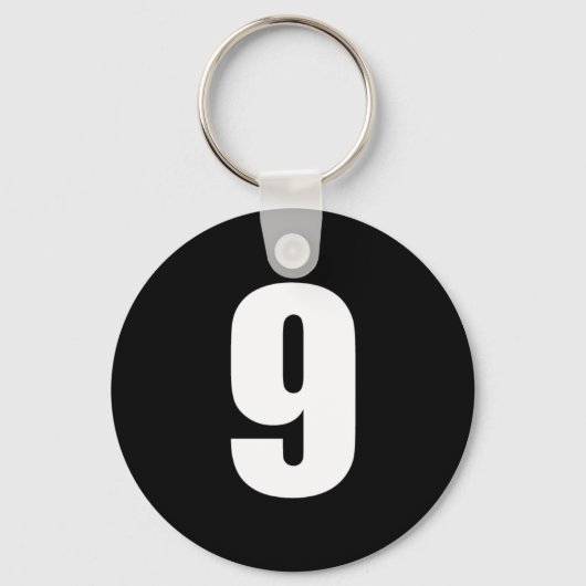 getal 9 in wit op zwarte sleutelhanger (Voorkant)
