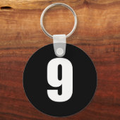 getal 9 in wit op zwarte sleutelhanger (Voorkant)