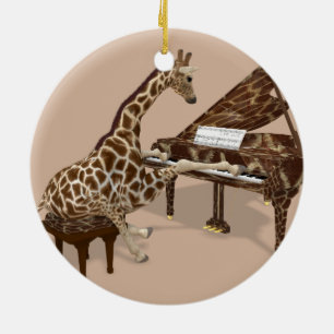 Getalenteerde Giraffe Plays Grand Piano Keramisch Ornament