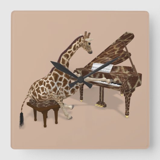 Getalenteerde Giraffe Plays Grand Piano Vierkante Klok (Voorkant)