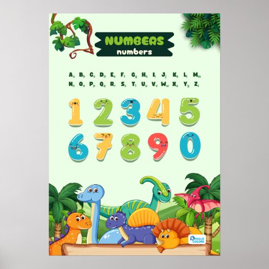 Getallen met dinosaurussen poster (Voorkant)