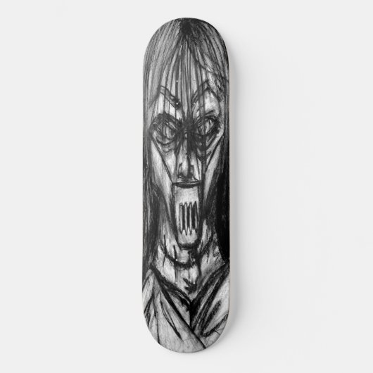 Getapte Patient in Dwangsjak Houtskool Kunst Persoonlijk Skateboard (Voorkant)